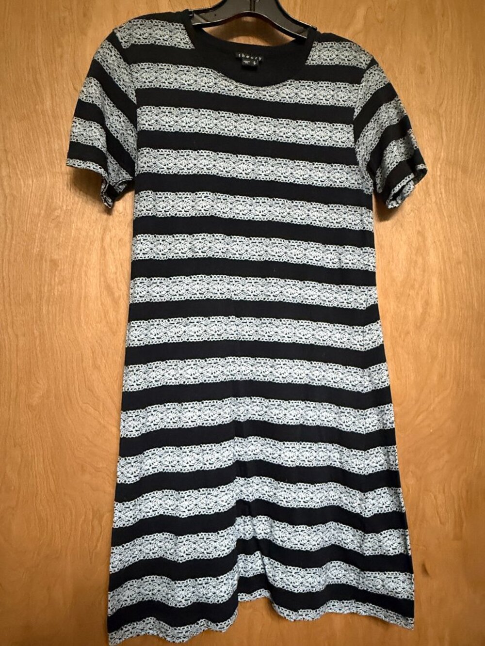 THEORY Black & White Lace Pattern T-Shirt Dress